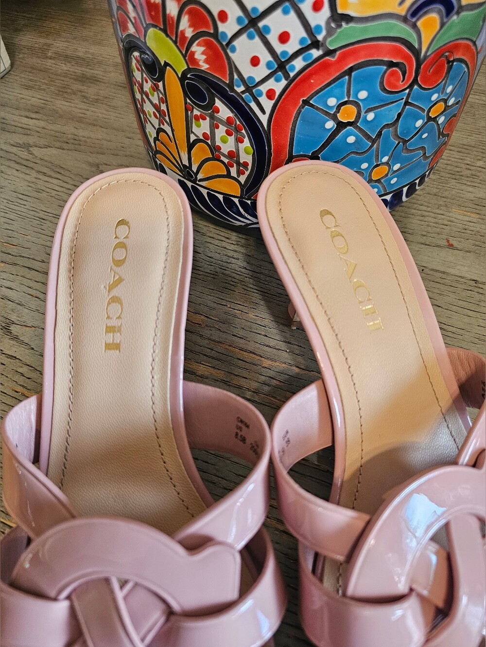 Women Coach Tillie Rose Pink Patent Leather Sandal Fashion Heels Slides Size 8.5 - Picture 4 of 10